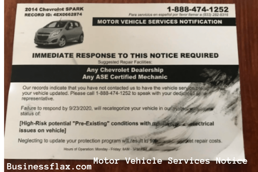 motor vehicle services notice